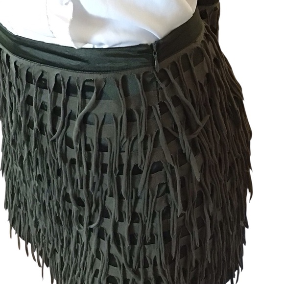 NWOT Do & Be Fringe Mini Skirt Size Large Dark Green Tassel Layered Festival - Picture 3 of 6